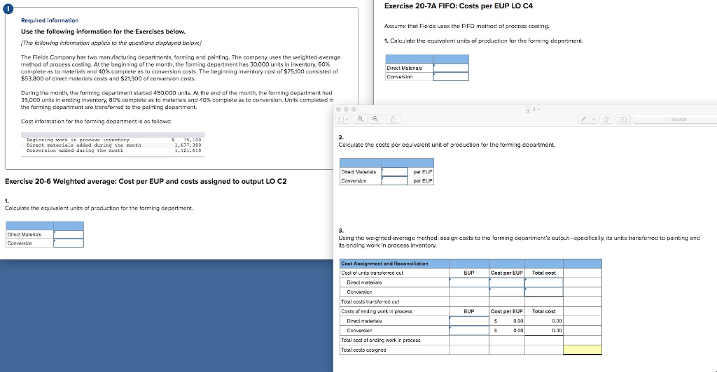  Exercise 20-7A FIFO: Costs per EUP LO C4 Assurme that Fic