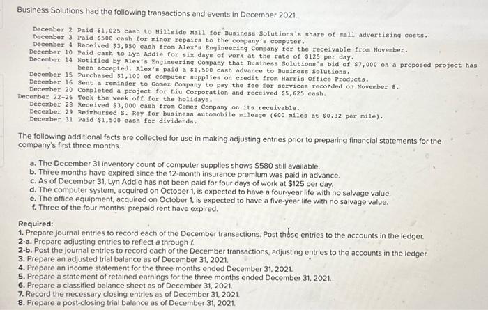 to record each of the December transactions, adjusting entries to the accounts