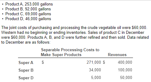 crude vegetable oil. Refining this oil results in four products at the
