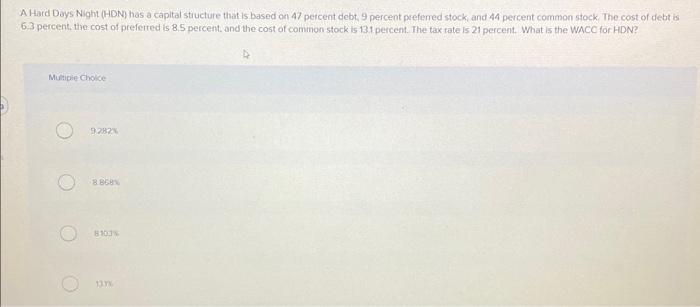  A Hard Days Night (HDN) has a capltal structure that is