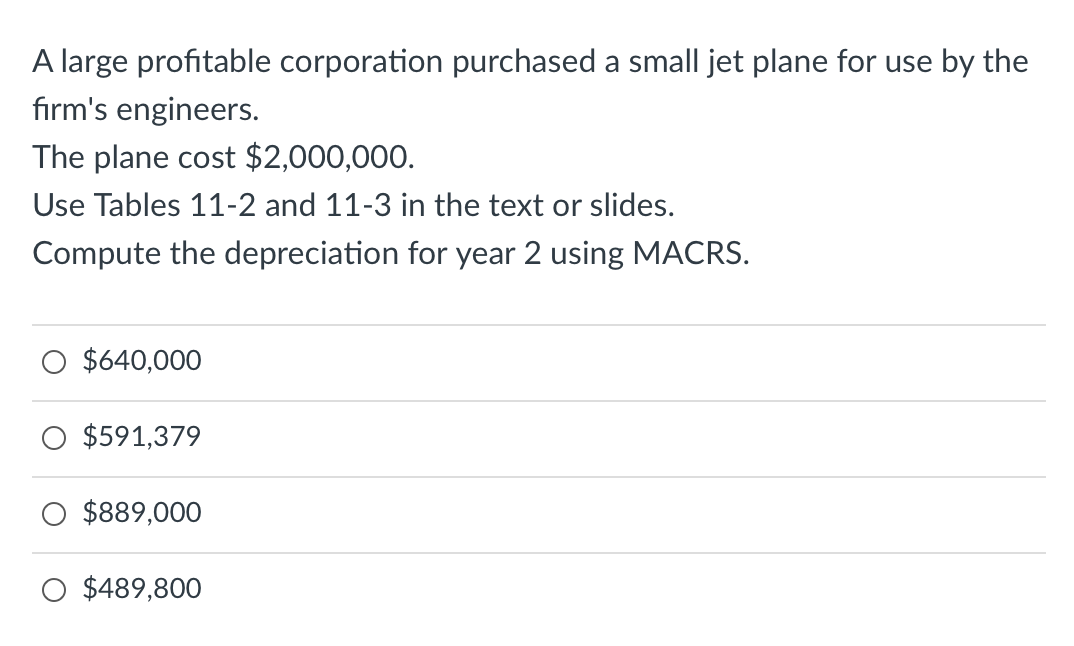  A large profitable corporation purchased a small jet plane for use