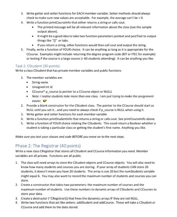 Deliverables - You will make a CCourse class, CStudent class, and a