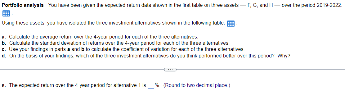  Portfolio analysis You have been given the expected return data shown
