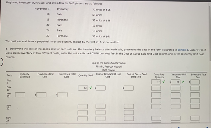 using FIFO 10 Beginning inventory, purchases, and sales data for DVD players