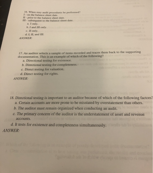  16. When may audit procedures be performed? I - on the
