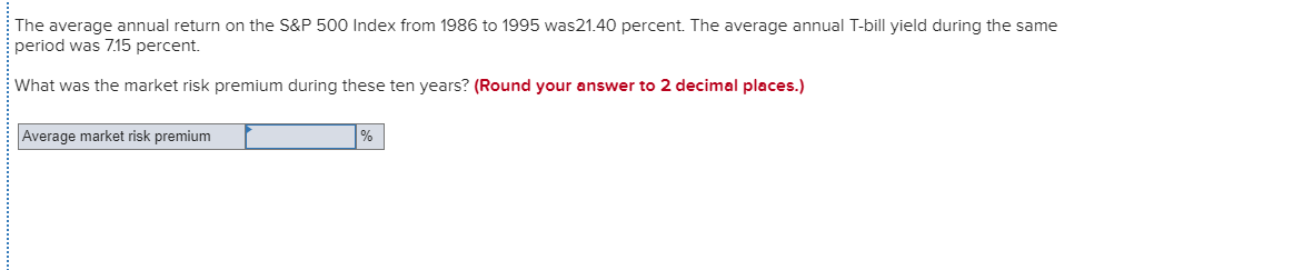  The average annual return on the S&P 500 Index from 1986