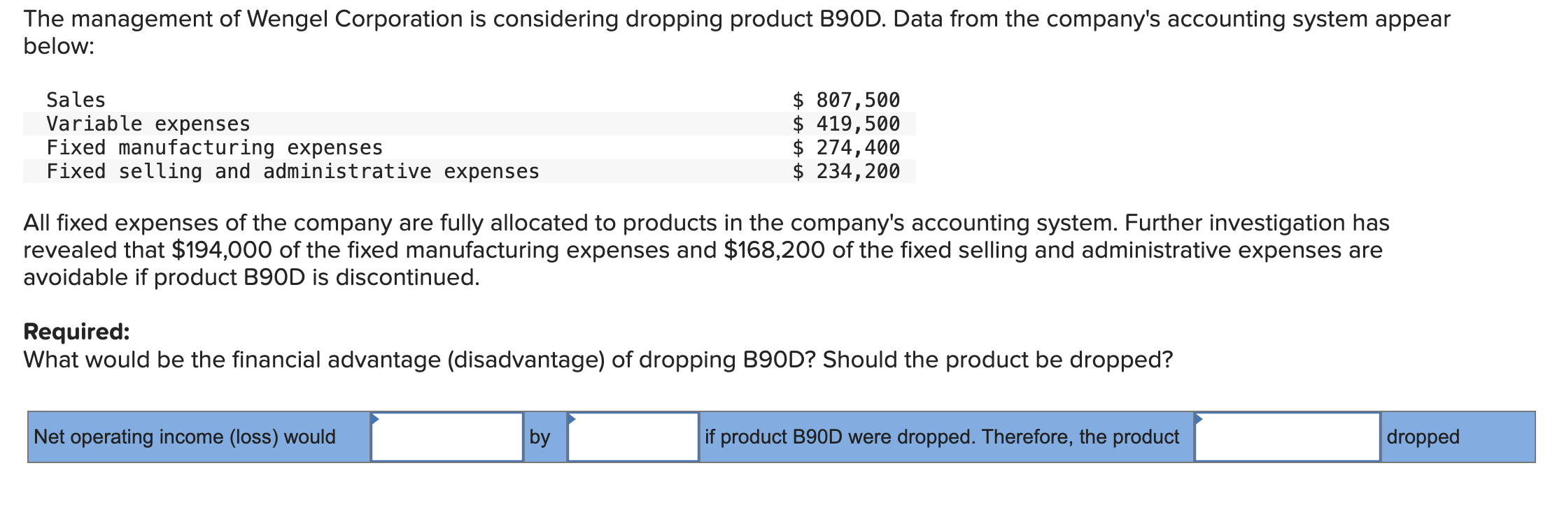 Required: PLEASE answer BLANKS in blue box as explained below: Net operating
