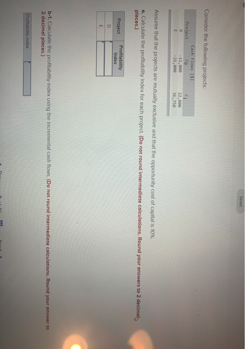  Saved Consider the following projects: Project D E Cash Flows (5)