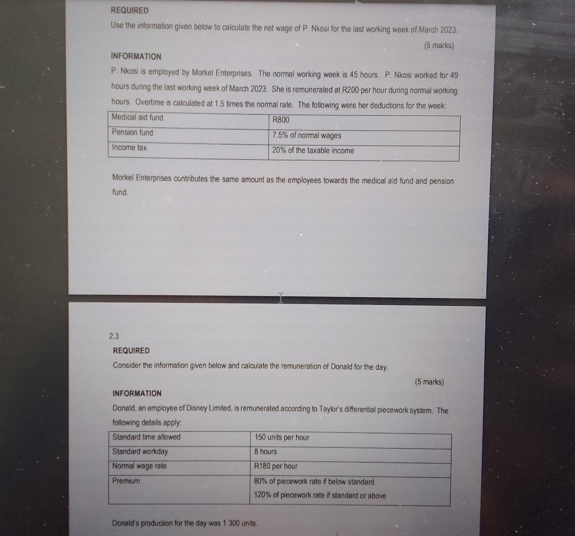  REQUIRED Use the information given below to calculate the net wage
