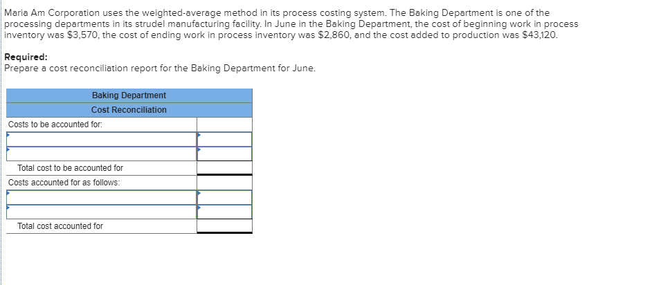  Maria Am Corporation uses the weighted-average method in its process costing