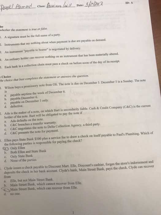create the following instrument and transfer the instrument as order paper. 1.