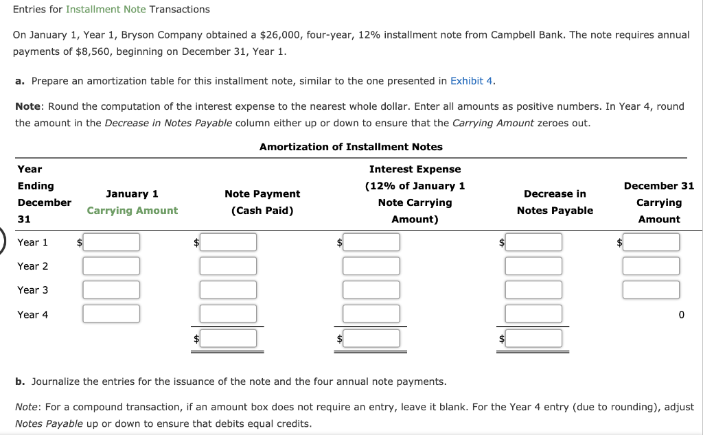 Entries for Installment Note Transactions On January 1, Year 1, Bryson