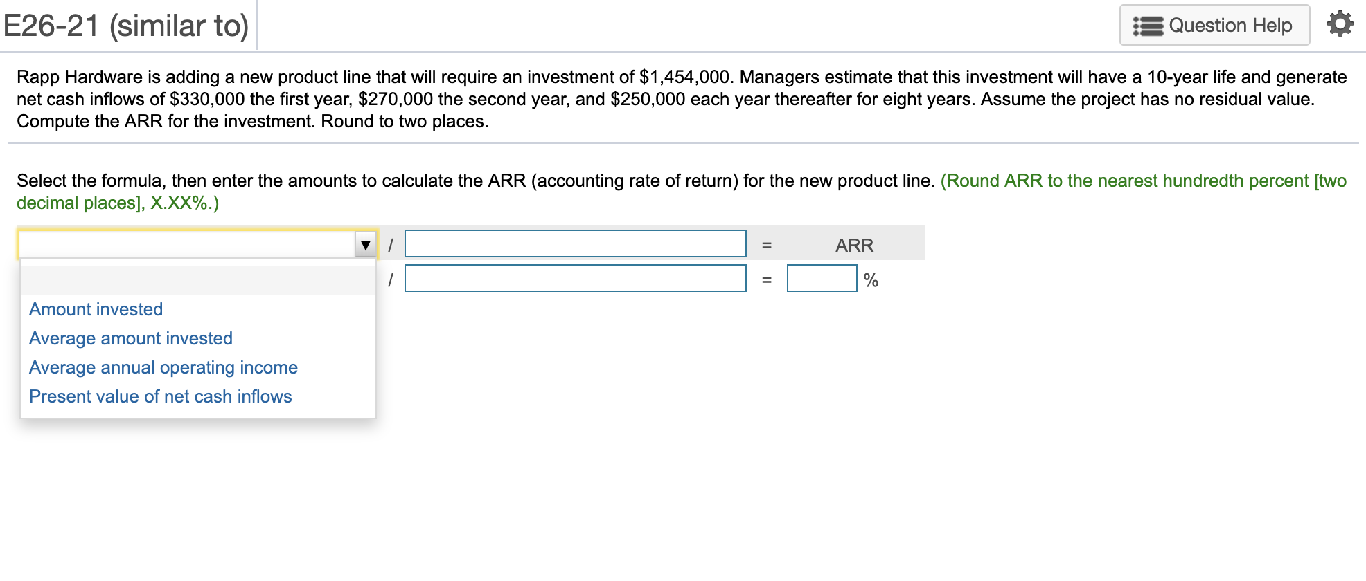 product line that will require an investment of $1,454,000. Managers estimate that