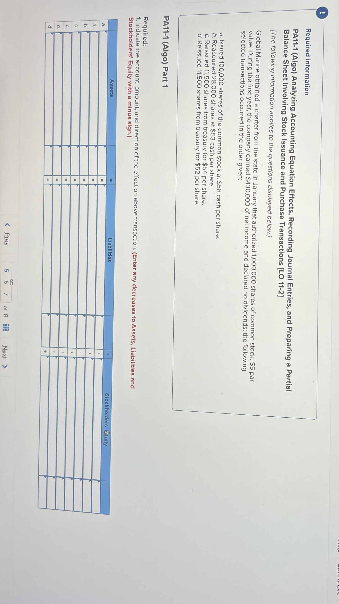  ! Required information PA11-1(Algo) Analyzing Accounting Equation Effects, Recording Journal Entries,