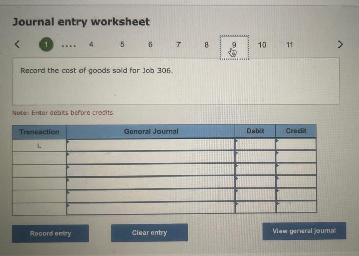 e. Job 306 is sold for $655,000 cash in April. 2. Determine