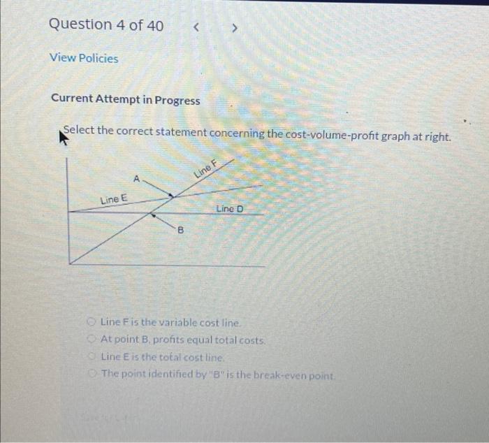  Current Attempt in Progress Select the correct statement concerning the cost-volume-profit