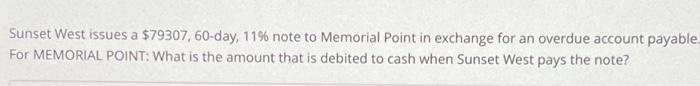  Sunset West issues a $79307,60-day, 11% note to Memorial Point in