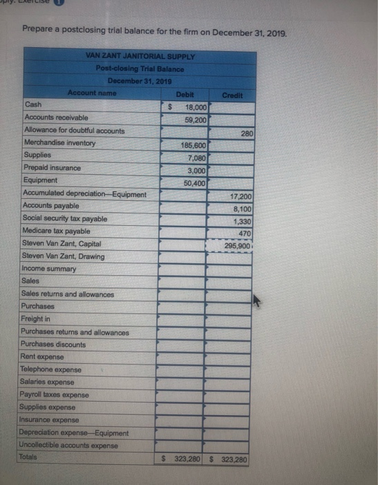December 31, 2019. The Adjusted Trial Balance section of the worksheet for