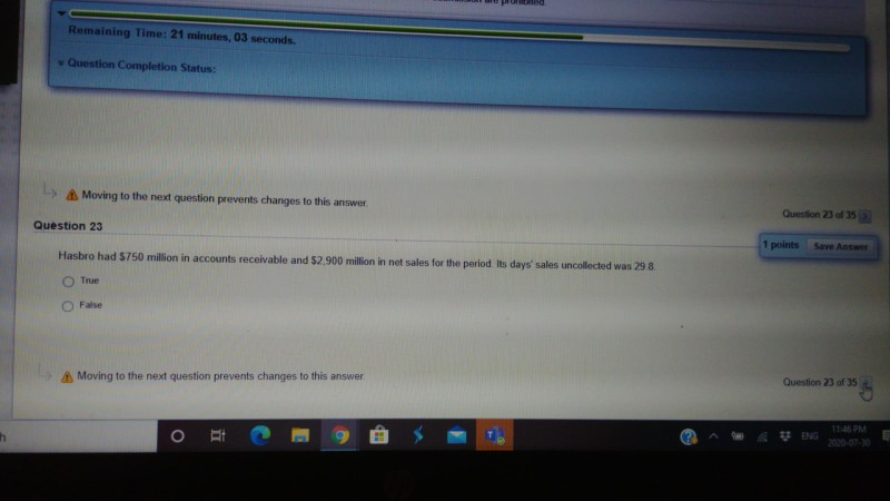 Remaining Time: 21 minutes, 03 seconds. Question Completion Status: Moving to