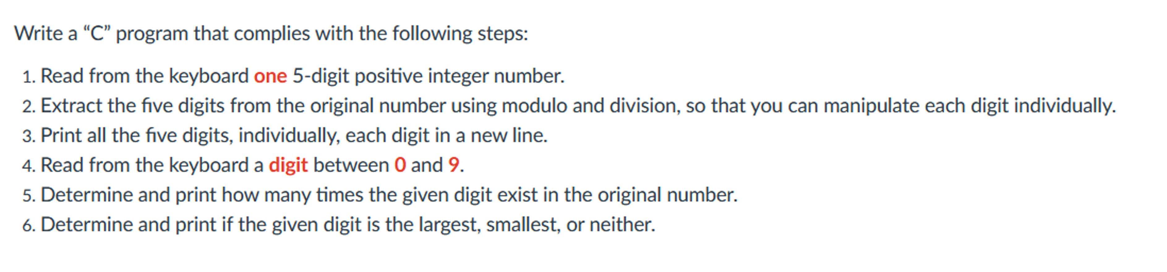  This program (using C language) must be done WITHOUT the use