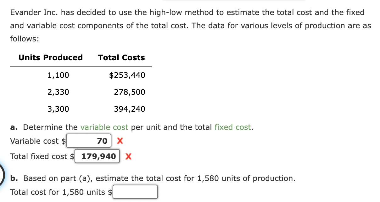Evander Inc. has decided to use the high-low method to estimate