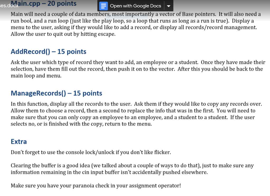 class with a couple of derived classes to boot. These classes wil