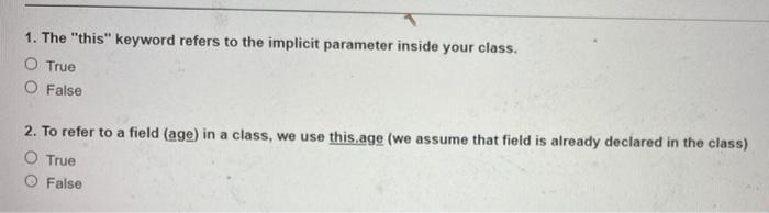 using Java 1. The "this" keyword refers to the implicit parameter inside