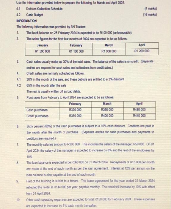  Use the information provided below to prepare the following for March