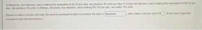  a) b) in Myanmar, five laborers, each making the equivalent of