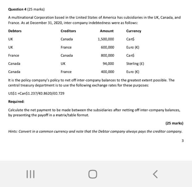 4 UK UK UK Question 4 (25 marks) A multinational Corporation