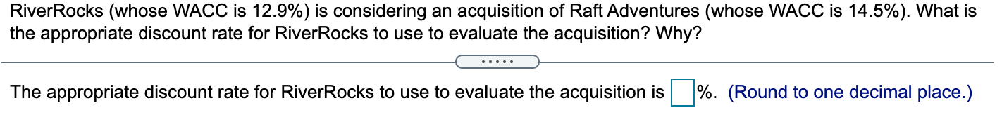 River Rocks (whose WACC is 12.9%) is considering an acquisition of