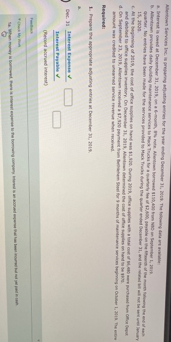  please answer blanks Allentown Services Inc. is preparing adjusting entries for