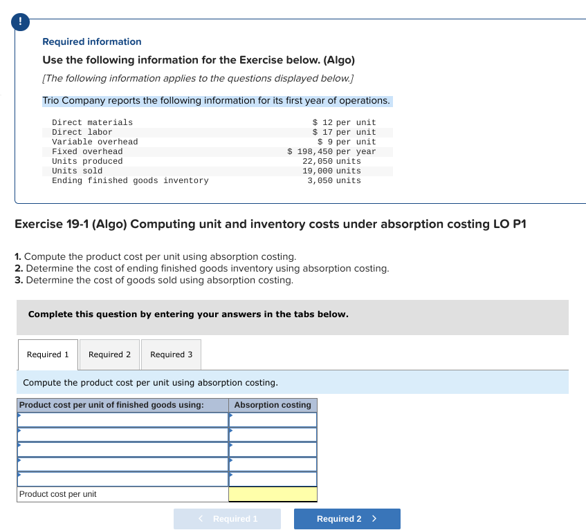  Required information Use the following information for the Exercise below. (Algo)