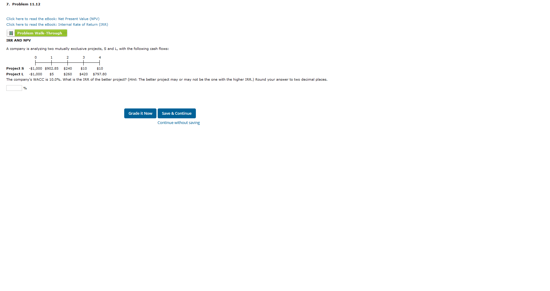 7. Problem 11.12 Click here to read the eBook: Net Present