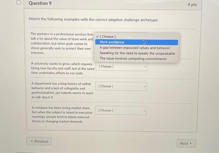 help with this ? Match the following examples with the correct adaptive