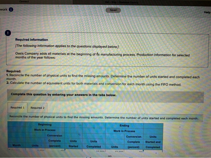  Connect OM - Ship Okaloosa County work Saved Help Required information