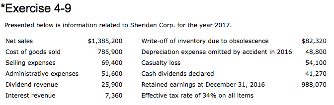  I am confused on the correction for overstatement *Exercise 4-9 Presented