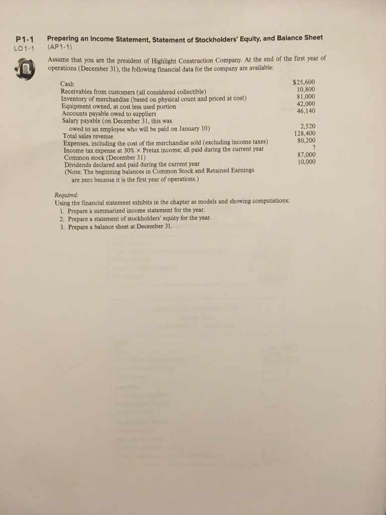 Please help with this if you can! P1-1 LO1.1 Preparing an Income