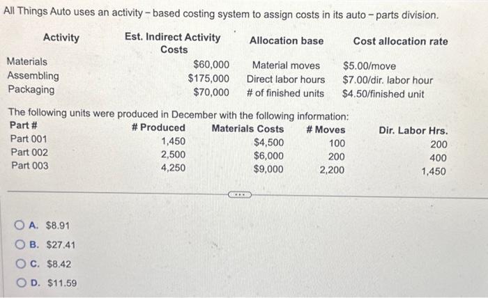 Il Things Auto uses an activity - based costing system to