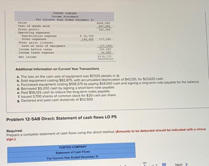 following information applies to the questions displayed below.) Forten Company's current year