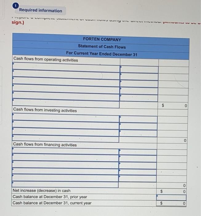 income statement, comparative balance sheets, and additional information follow. For the year,