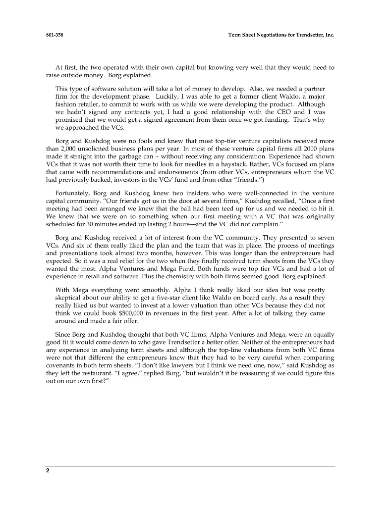 term sheets. Provide detailed answers to the following question: Does it make