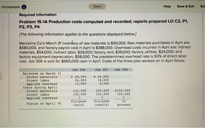  Saved Sul Homework i Help Save & Exit Required information Problem