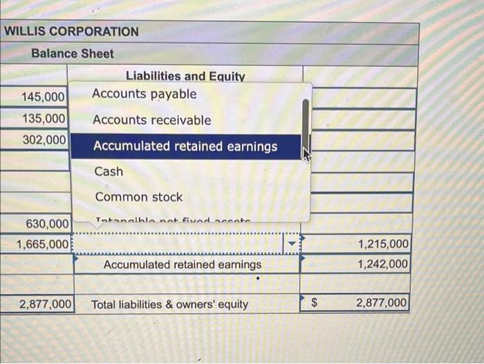 $630,000; Accounts payable = $222,000; $135,000; Tangible net fixed assets = $1,665,000;