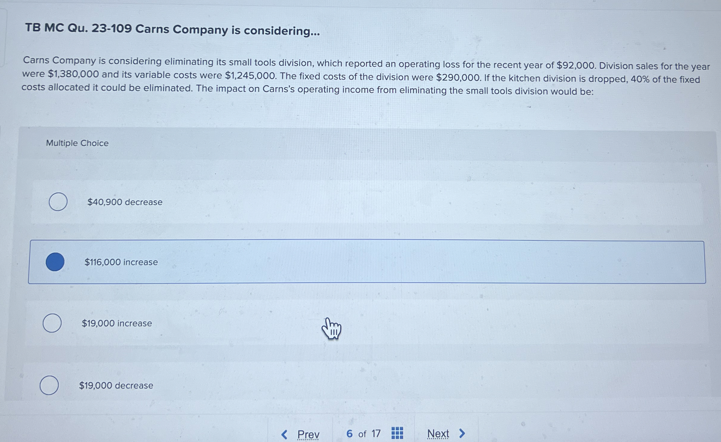  TB MC Qu.23-109 Carns Company is considering... Carns Company is considering