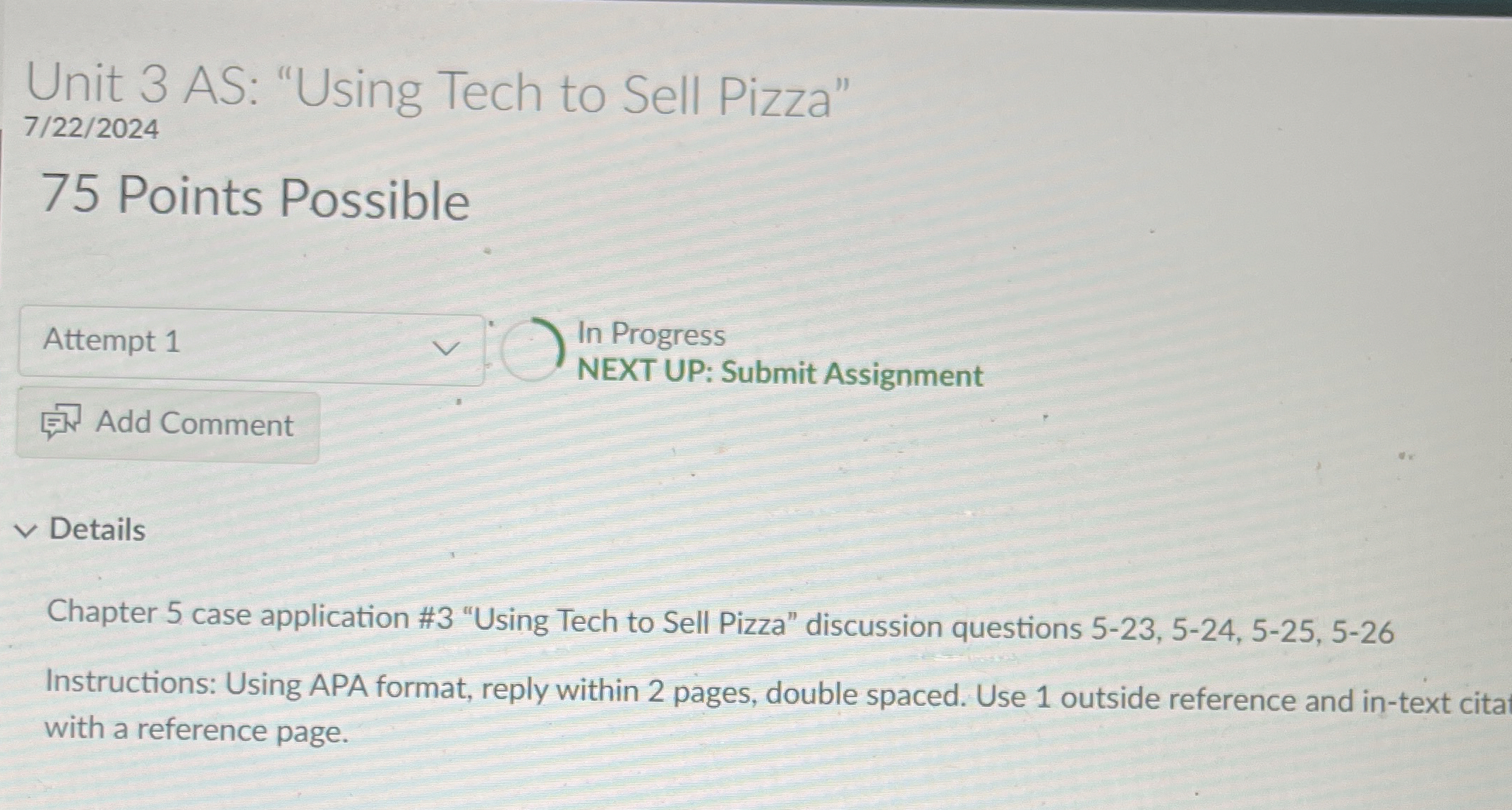  Unit 3 AS: "Using Tech to Sell Pizza" 722?2024 75 Points