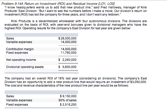 Hi people, I need help on this question. Problem 9-14A Return on