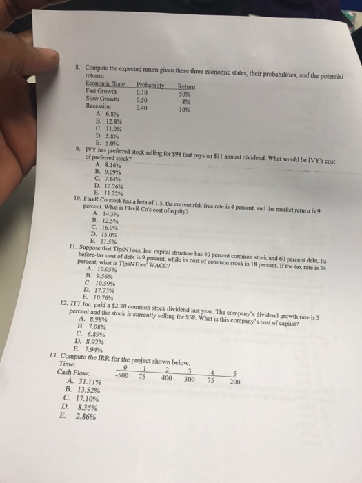  8. Compute the expected return given these three economic states, their