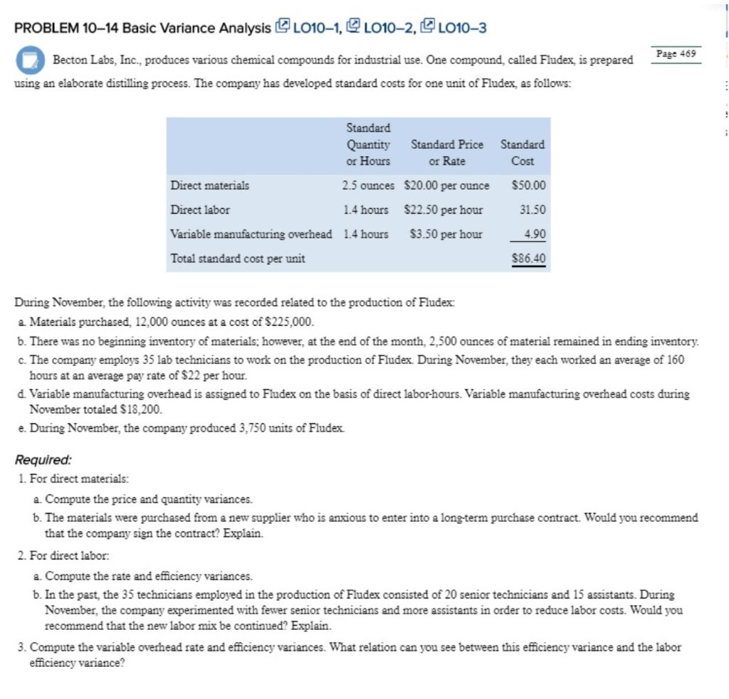 PROBLEM 1014 Basic Variance Analysis L010-1, L010-2, L010-3 Page 469 Becton