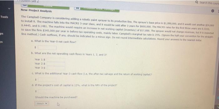  e Set 2 Search this cout New Project Analysis Tools The